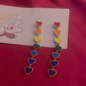 NWOT Rainbow Heart Dangle Earrings